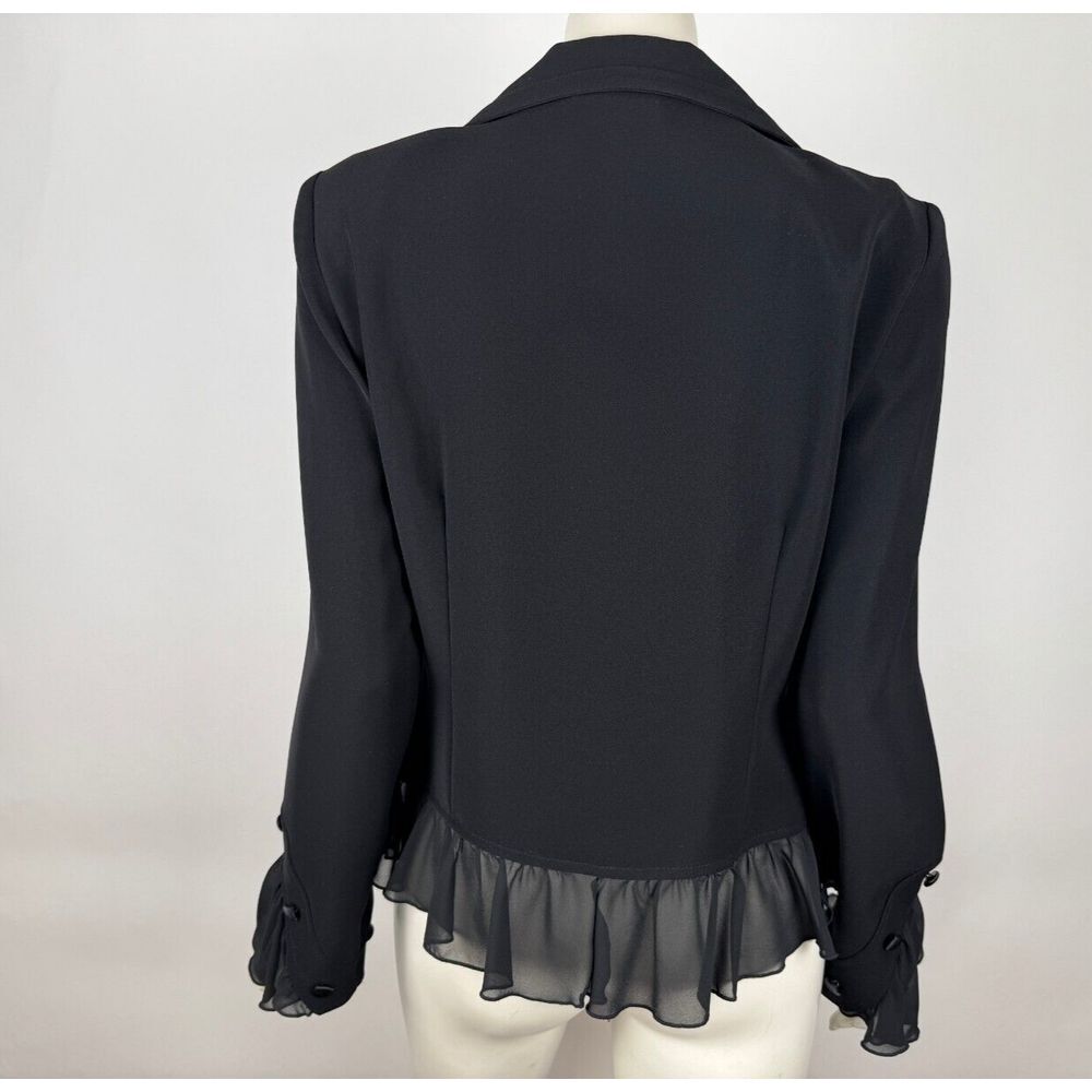 Black Women's Ruffled Hem Blazer Jacket - Picture 3 of 16